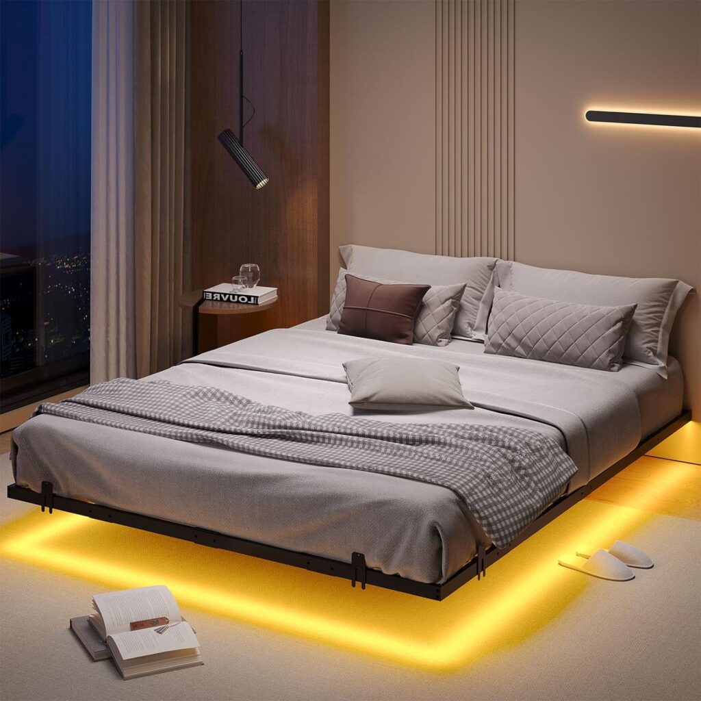 Stonebroo Bettgestell 140x200cm mit Lattenrost, Bett mit Led, Floating Bed Frame, Modern Metallbett, Robust, Metall Doppelbett Schwarz (ohne matratze)